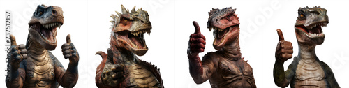 Collection, dinosaur show thumbs-up and okay sign, on transparent background   © Arted