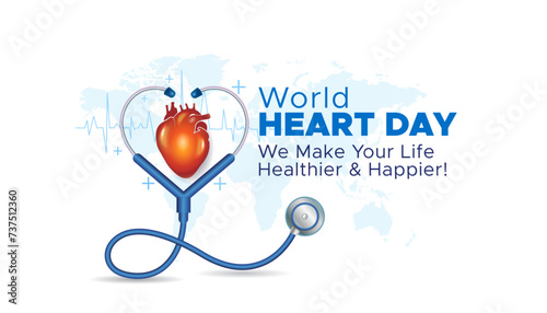 World Heart Day or Heart care medical clinic hospital awareness and promotional advertisement. Vector replasable file
