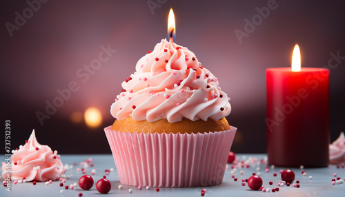 Birthday celebration with homemade chocolate cupcake and strawberry decoration generated by AI