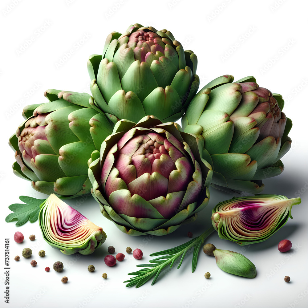 Fototapeta premium Fresh Artichokes isolated on white background