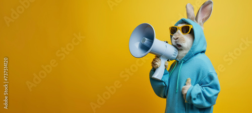 Fashionable Rabbit Announcing with Megaphone