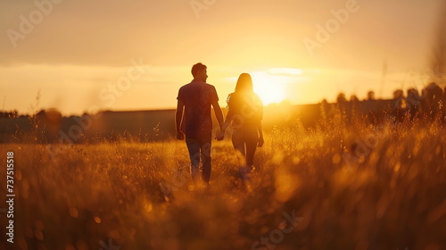 Couple walking on sunset