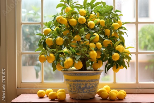 Potted lemon tree. Agriculture plant. Generate Ai photo