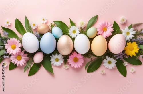 Easter eggs are arranged in a row  a postcard