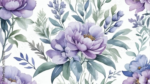 Muted lavender floral motif. Watercolor dreamy flowers.