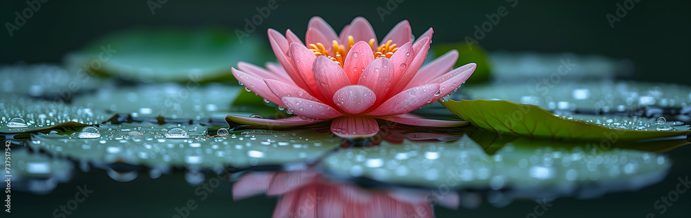 Close-up, pink lotus flower with water droplets on its petals and leaves, reflecting a hyper-realistic digital art style Close-up, pink lotus flower with water droplets on its petals and leaves, reflecting a hyper-realistic digital art style