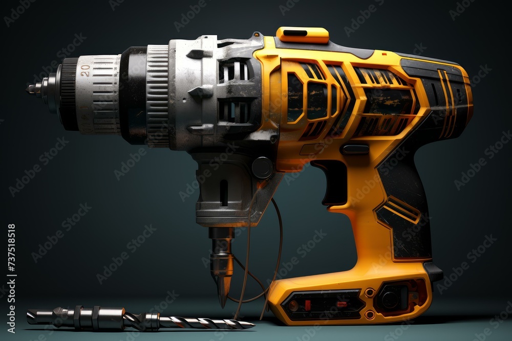 Fototapeta premium Power drill. Metal work tool. Generate Ai