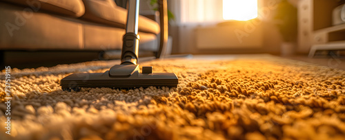 Vacuum cleaner carpet in the living room. photo