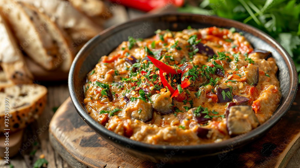 Roasted Eggplant and Red Pepper Dip Photo Roasted Eggplant and Red Pepper Dip Photo