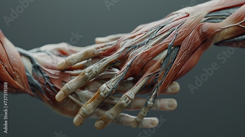 Detailed Anatomical Representation of Human Hands with Exposed Muscles, Tendons, and Bones photo