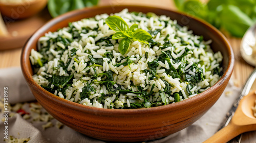 Spanakorizo - Greek Spinach and Rice Pilaf Snapshot Image photo