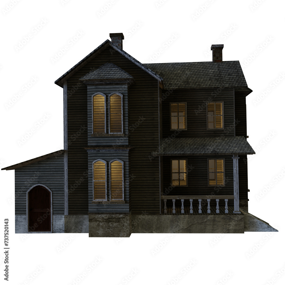 3D rendered spooky old wooden house isolated on transparent background 