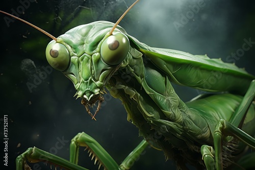 Green Praying mantis leaves. Insect bug. Generate Ai © juliars
