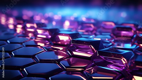 Neon Lit 3D Hexagonal Pattern. 3D hexagonal pattern illuminated with neon lights, a stunning choice for futuristic and abstract digital wallpapers.