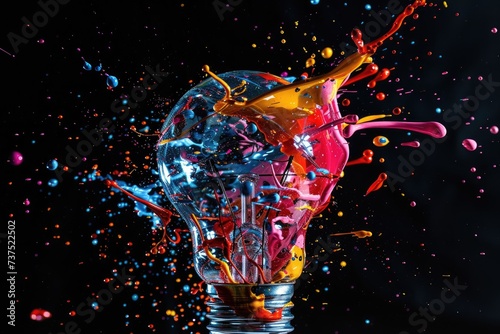 a light bulb and multicolored splashes