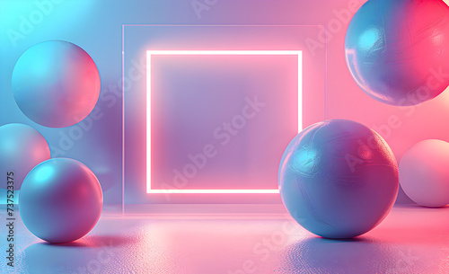 Minimal abstract background with gradient holograms in blue and pink colors. © lutsenko_k_