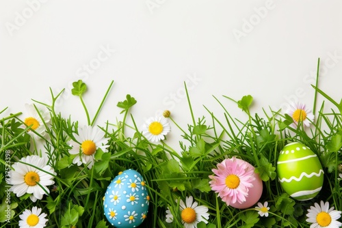 Happy Easter Eggs Basket Natural. Bunny in flower easter Tinsel decoration Garden. Cute hare 3d easter spirit easter rabbit spring illustration. Holy week eggceptional card wallpaper plush hat photo