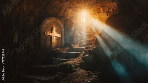 beautiful cross of jesus in a cave