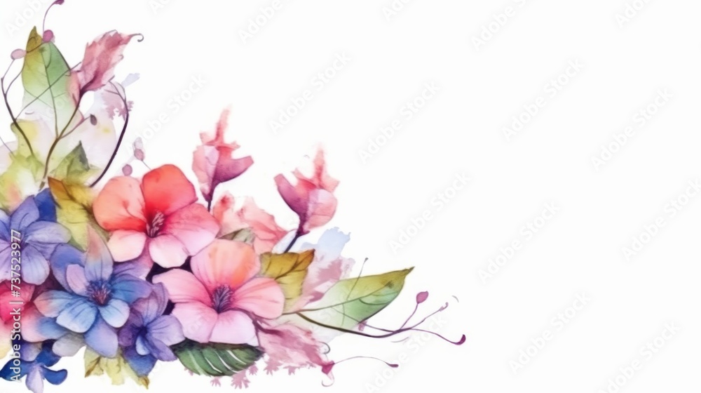Wedding flower decorations with free space for text. Watercolor style. Generative AI
