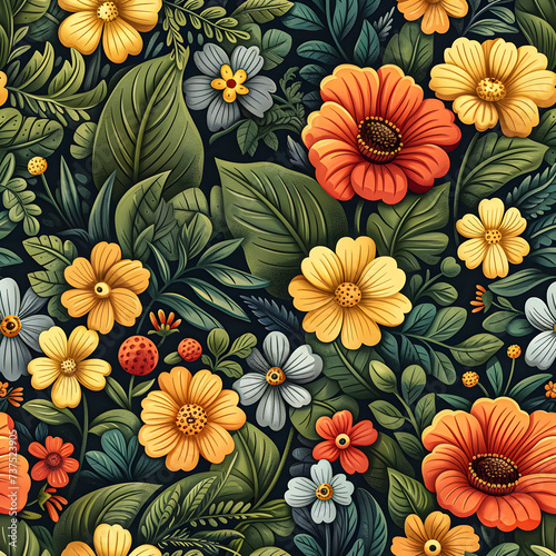 Plants leaves and flowers seamless pattern. © lutsenko_k_