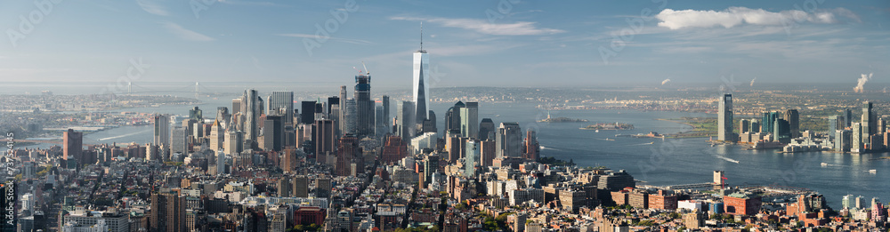 Blick vom Empire State Building Richtung Lower Manhatten, One World Trade Center, Hudson River, Manhatten, New York City, New York, USA - obrazy, fototapety, plakaty 