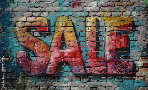 The word Sale is written on the wall in graffiti style.