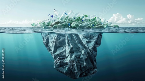 Environmental problem of plastic rubbish pollution in ocean © buraratn