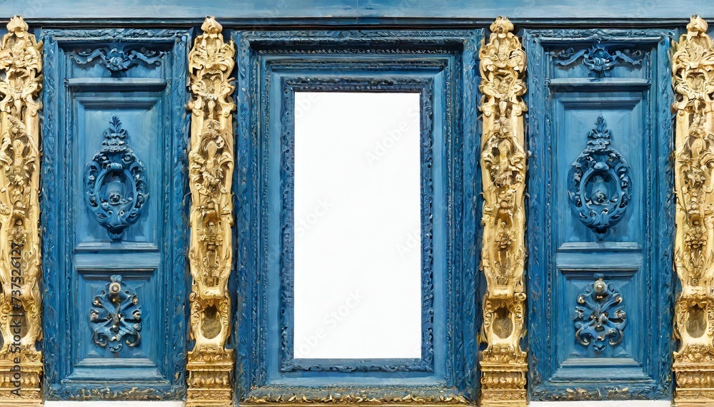 blue carved wooden frame carved gilded frame on isolated background neoclassical full picture frame