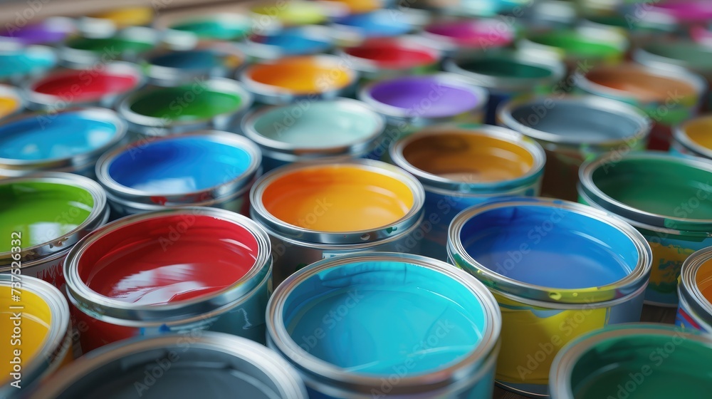 painting apartment! A lot of paint, paint cans, brush painting apartment! A lot of paint, paint cans, brush