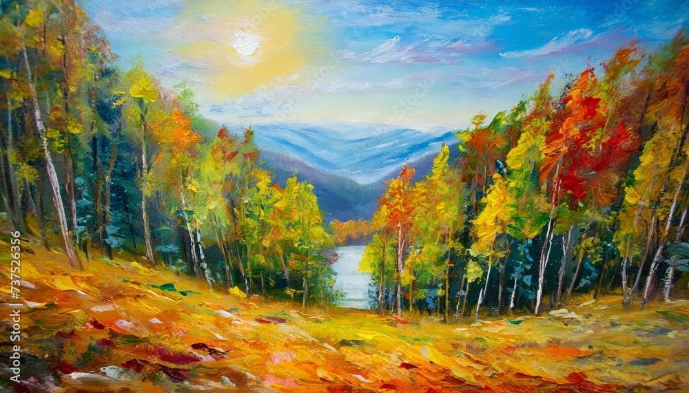 oil painting landscape colorful forest