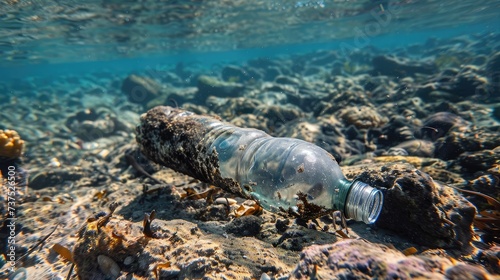Plastic bottle in the ocean sea water
