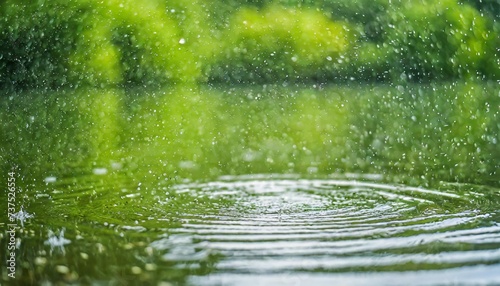 rain falling on green lake water surface raindrops abstract nature macro background
