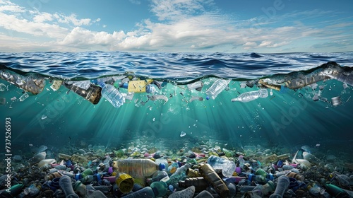 Plastic pollution in ocean photo