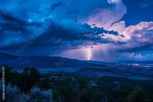 blue and purple lightning storm