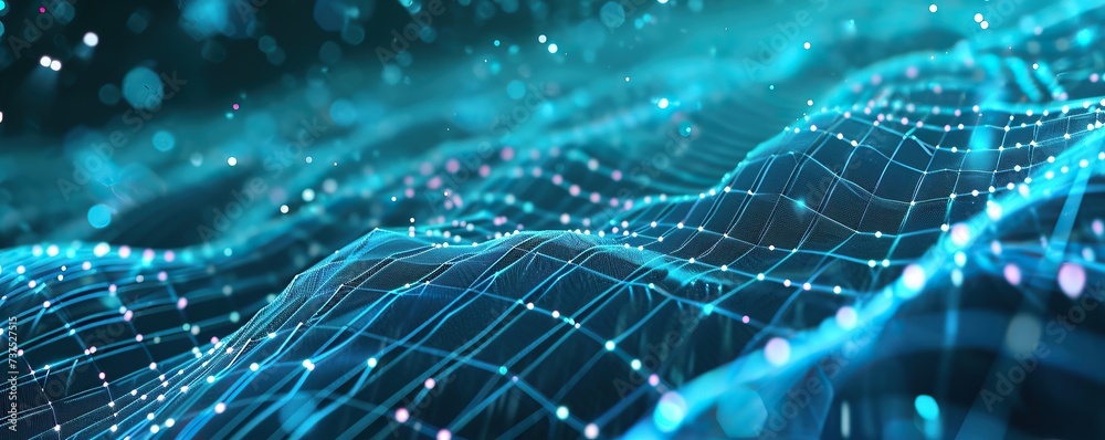 Intertwining abstract dots and lines with a blue background that forms like waves. Technology concept. Intertwining abstract dots and lines with a blue background that forms like waves. Technology concept.
