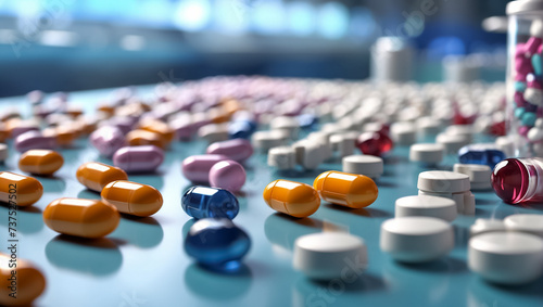 production line, various medicinal tablets and capsules pharma