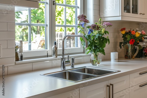 Fancy Scandinavian kitchen with modern sink design