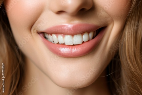 Enhanced smile of woman teeth whitening Dental care treatment concept