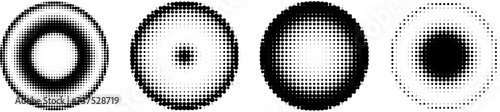 Circle halftones isolated. abstract dotted circles, round halftones geometric dots. vector illustration photo