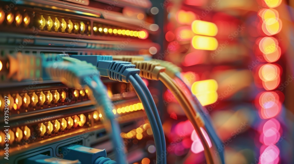 A network database depicted with interconnected wired data cables, illustrating the interconnections within the system A network database depicted with interconnected wired data cables, illustrating the interconnections within the system