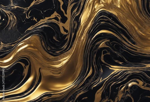 Black marble background with golden waves and curls Luxurious abstract background or texture Acrylic Fluid Art
