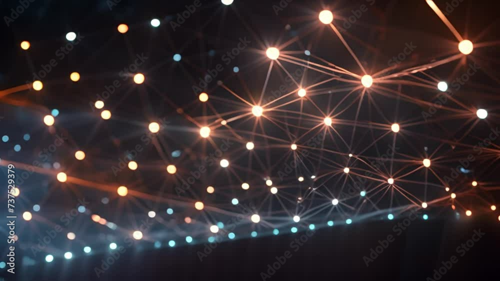 Connection network dots digital technology. Animation of network of connections interacting over cityscape . Global network connections and social networking concept. Abstract background effect 4k vid Connection network dots digital technology. Animation of network of connections interacting over cityscape . Global network connections and social networking concept. Abstract background effect 4k vid