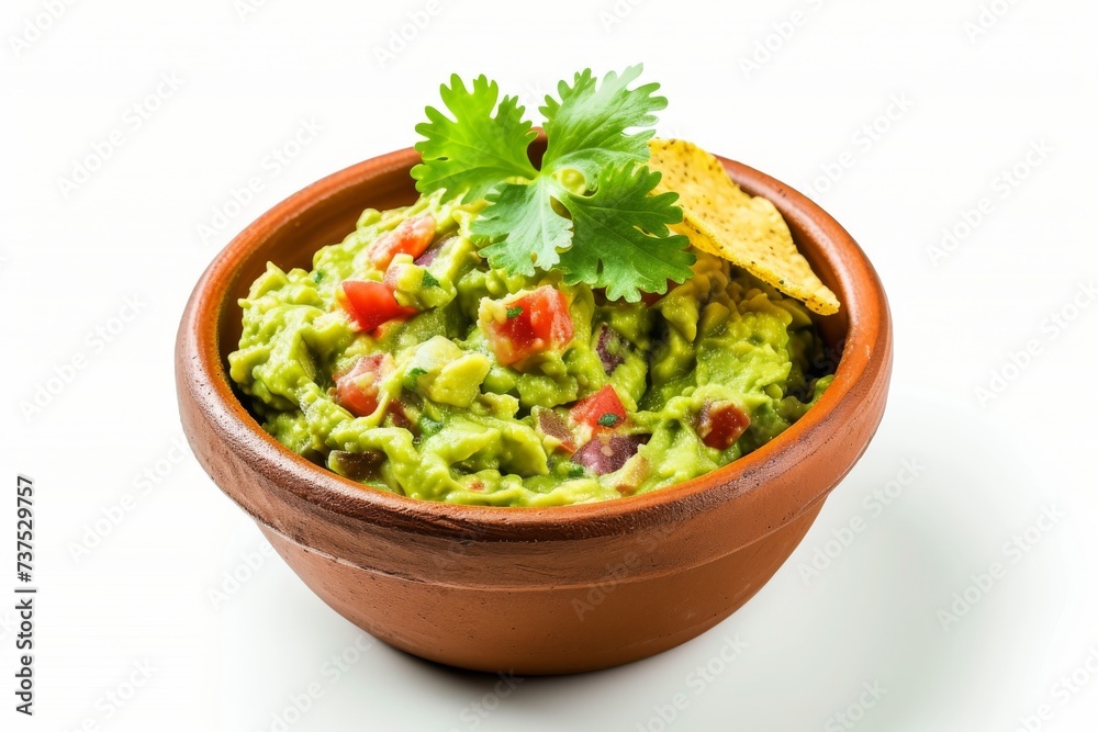 Delicious guacamole in a bowl on a white background Delicious guacamole in a bowl on a white background