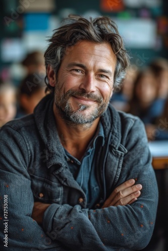 Portrait of a smiling male teacher in an elementary school classroom © Александр Лобач