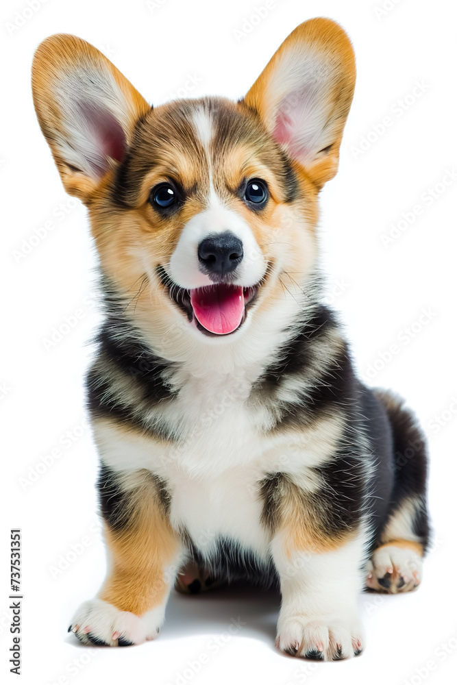 Happy puppy welsh corgi 4 month old isolated on white.