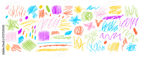 Colorful messy doodles and lines drawn with pencil or charcoal. Vector tangle thin rough lines.