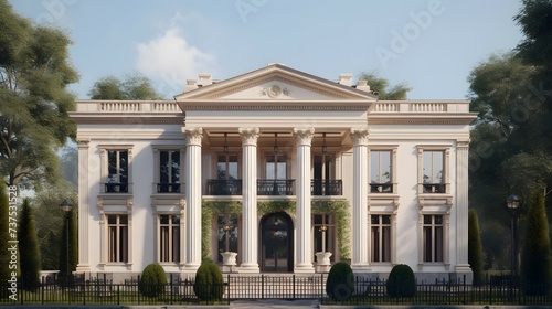 neoclassical exterior house design, neoclassical style, house, exterior design photography, daytime, 4k, hyperrealistic