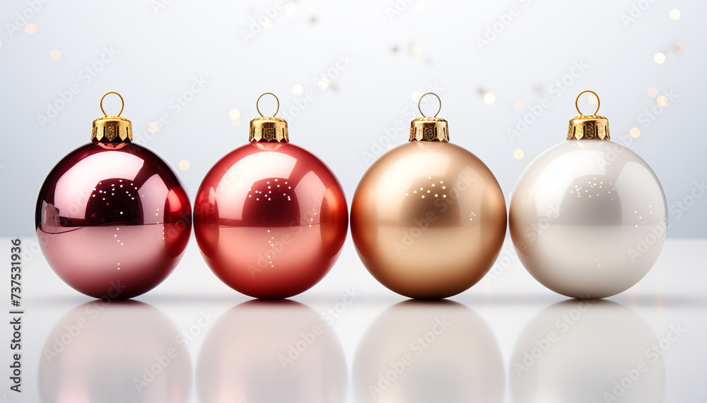 Winter celebration shiny gold ornament reflects vibrant Christmas decorations generated by AI Winter celebration shiny gold ornament reflects vibrant Christmas decorations generated by AI