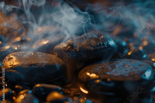 Close up of rocks emitting smoke. Can be used to depict natural phenomena or environmental issues