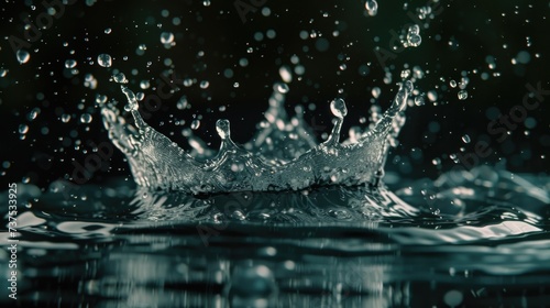 Close up shot of a water crown on a body of water. Perfect for illustrating the beauty and tranquility of nature. Ideal for use in websites, blogs, or educational materials